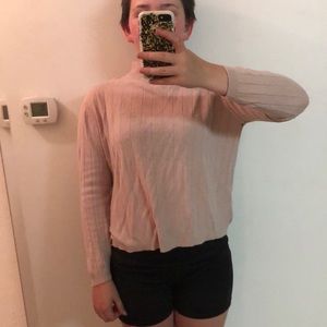 pink mock neck cashmere sweater